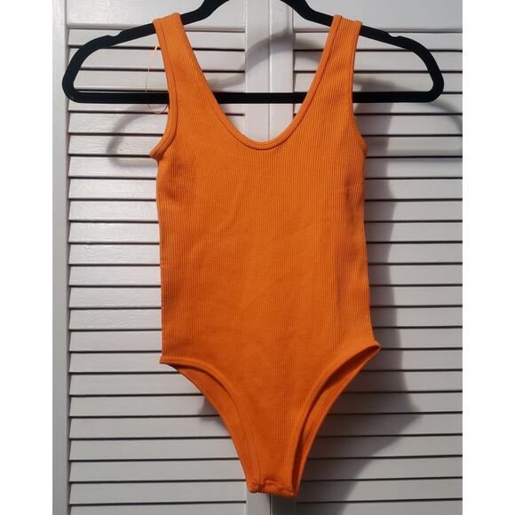 Zara Ribbed Knit Bodysuit Women's Size XS Orange Sleeveless Pull-on Stretch - Picture 1 of 6